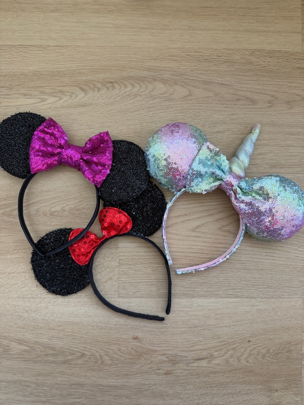 Kids Sequin Mouse & Unicorn Ear Headbands - Black, Pink, Red, Iridescent